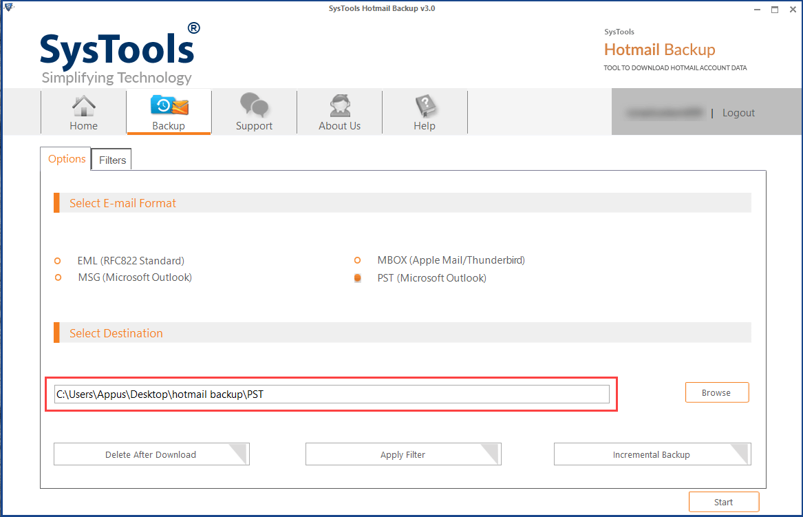 save hotmail emails in pst